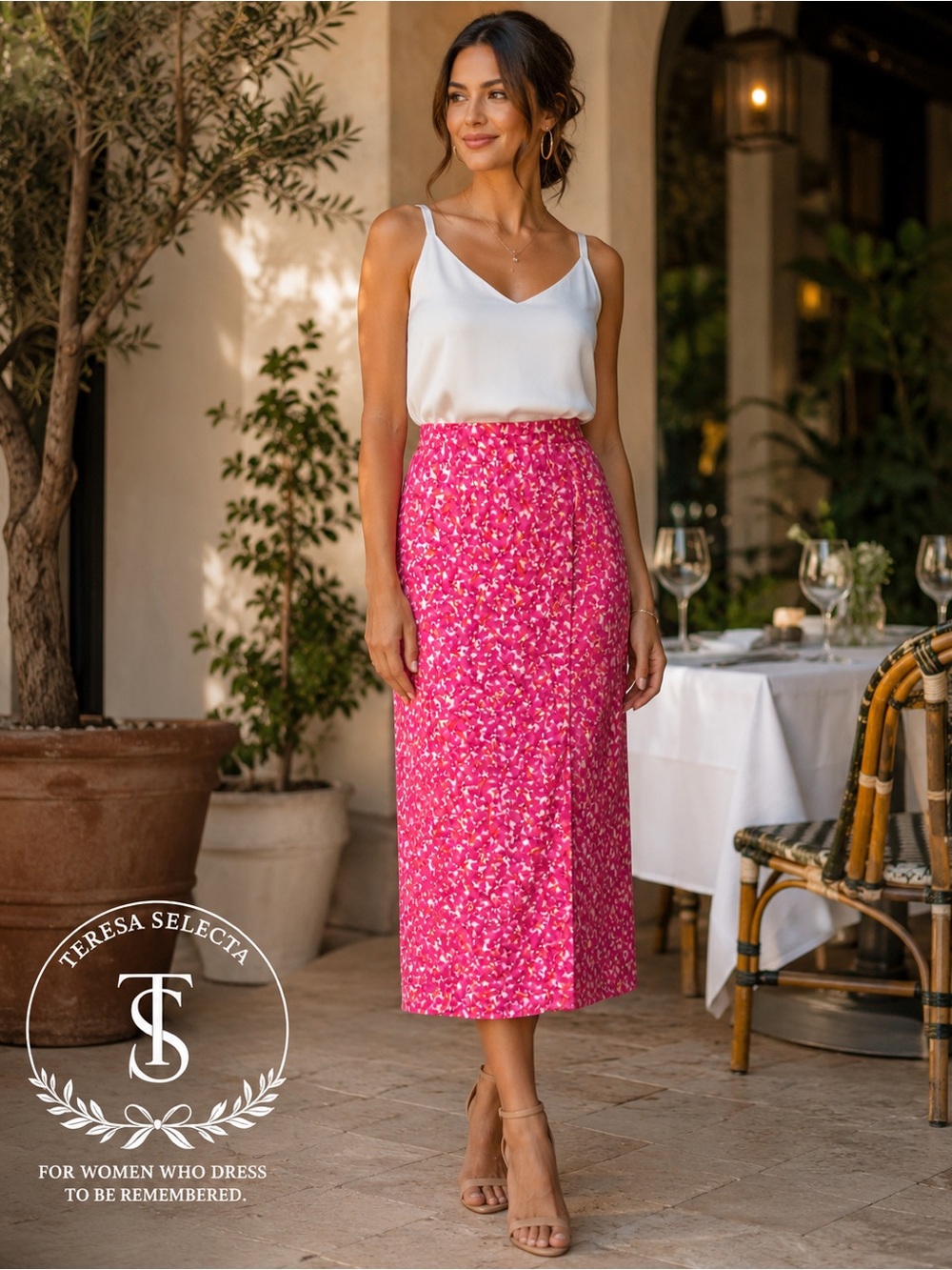 NWT H&M Pink Floral Midi Skirt Side Slit Size 6 Viscose